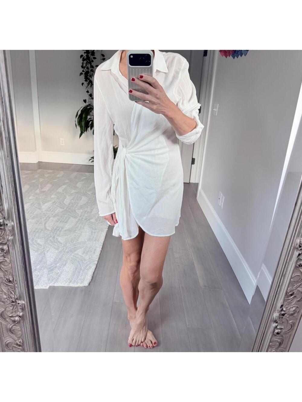 AQUA Swim White Wrap Shirtdress Tunic Dress Size Size S